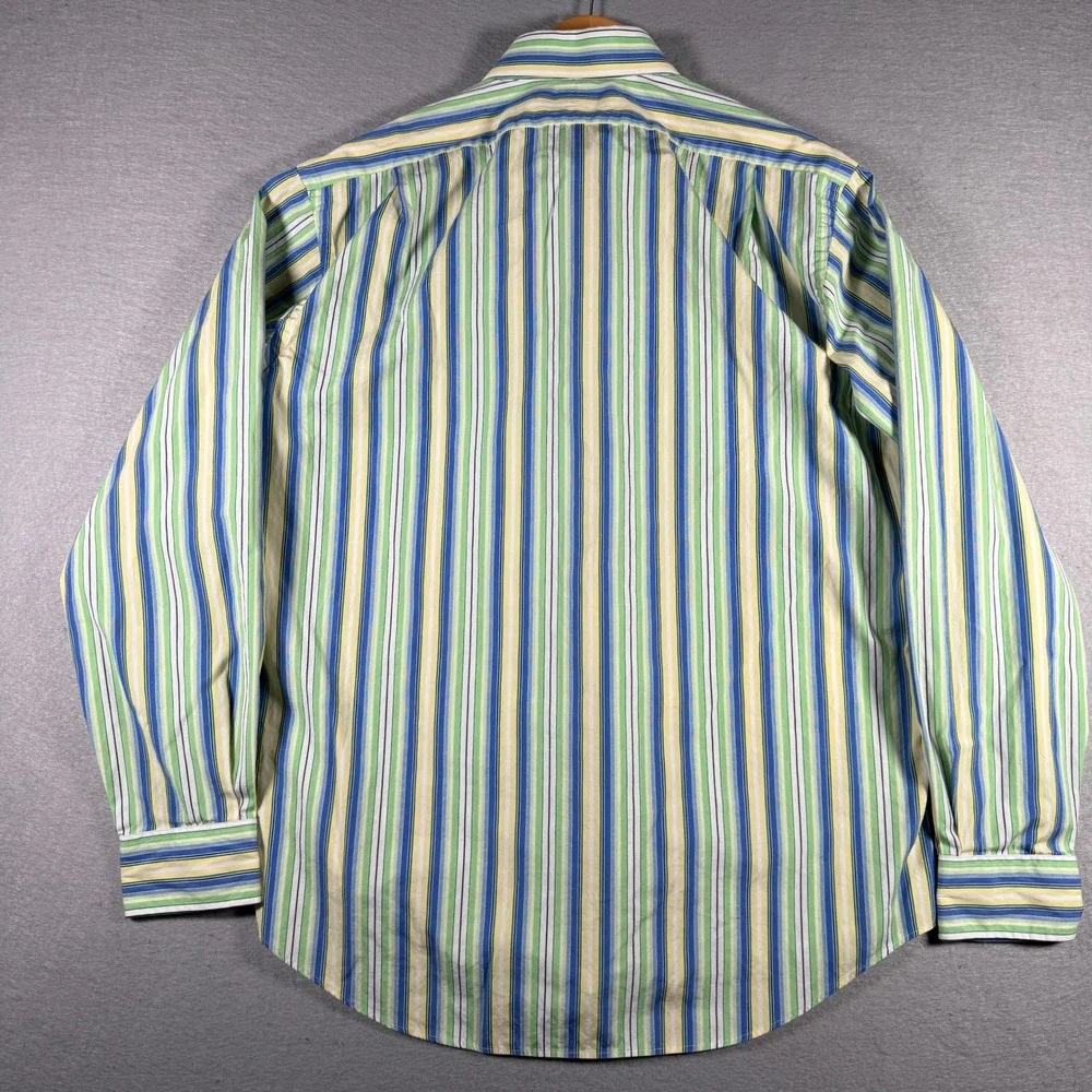 Polo Ralph Lauren Regent Custom Fit Striped Shirt Mens XL Green Blue Yellow